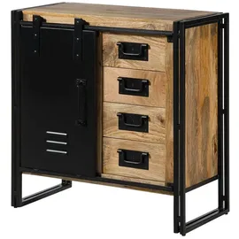 MASSIVMOEBEL24.DE Kommode Mango 90x45x90 natur klar lackiert / Metall schwarz BLACKBURN #108