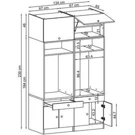 roomartstore.de Roomart Waschmaschinen-Doppelschrank 230 x 134 x 67 cm Braun