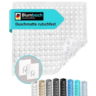 Blumbach Duschmatte - griffige Antirutschmatte Diamant 53 x 53 cm, - 100% BPA-frei, inkl. 2 Haken zum Aufhängen, Duscheinlage, schimmelressisten & maschinenwaschbar weiß
