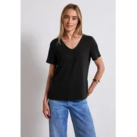 STREET ONE Damen A323527 Leinen-Look T-Shirt, Schwarz, 38 -