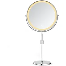 AIMAX 10X/1X Wiederaufladbarer Kosmetikspiegel mit Beleuchtung, 38-48 cm Höhenverstellbarer 8 Zoll Schminkspiegel, 3 Lichtfarben&Helligkeit Dimmbar, 360° drehbarer Doppelseitiger Tischspiegel