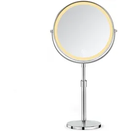 AIMAX 10X/1X Wiederaufladbarer Kosmetikspiegel mit Beleuchtung, 38-48 cm Höhenverstellbarer 8 Zoll Schminkspiegel, 3 Lichtfarben&Helligkeit Dimmbar, 360° drehbarer Doppelseitiger Tischspiegel