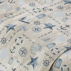 Baumwollstoff Maritim Vintage "Mona", grau/blau