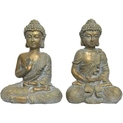 Decoris 1 Buddha Figur 15x21x31cm Kunststein Buddhismus Dekofigur Buddhafigur Dekoration Gartenfigur Gartendeko Gold