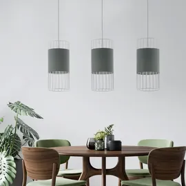 EGLO Pendelleuchte Textil Wohnzimmer Hängelampe Esszimmer Hängeleuchte 3-Flammig, Schirme in Käfig Design, 3x E27, LxH 74x110