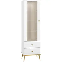 Feldmann-Wohnen Standvitrine, Weiß, Gold, Holz, 3 Fächer, 2 Schubladen,