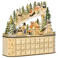 Homcom Adventskalender mit LED Lichtern und kleinem Dorf natur 45B x 13T x 43H cm