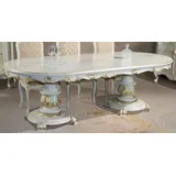 Casa Padrino Luxus Barock Esstisch Weiß / Creme / Mehrfarbig / Gold 700 cm - Riesiger Massivholz Esszimmertisch im Barockstil - Barock Esszimmer &... - Weiß/Creme/Gold