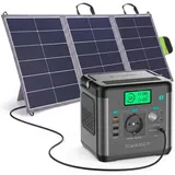 300W(600W Spitze) Tragbare Powerstation mit 100W Solarpanel,222Wh Solargenerator USB-A/PD65W USB-C