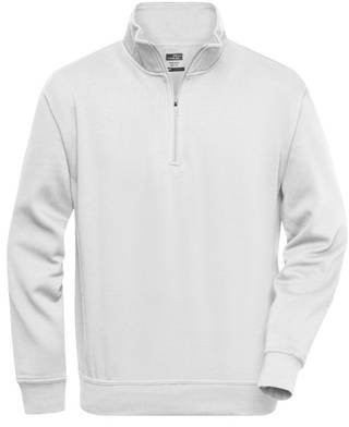 Workwear Half Zip Sweat Sweatshirt mit Stehkragen und Reißverschluss weiß, Gr. XS