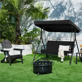Yaheetech Hollywoodschaukel Schwarz 3-Sitzer