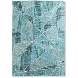 Vintage Teppich Triangolo 60 x 90 cm Mischgewebe Blau Türkis