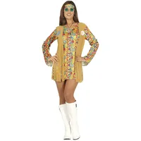 FIESTAS GUIRCA | Hippie Frau Kostüm (38-40/M) - Kleid, Weste und Stirnband - 60er und 70er Jahre Kostüme für Verkleidungspartys, Karneval und Halloween - Ideal für Erwachsene - Braun und Bunt