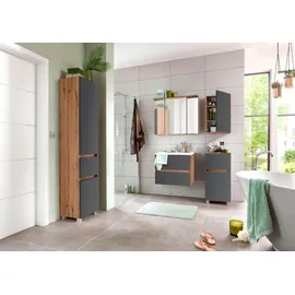 WELLTIME Waschbeckenunterschrank WELLTIME "Lucca", grau (eichefarben, eichefarben, grau), B:60cm H:56cm T:47cm, Schränke, Waschbeckenunterschrank, Badmöbel, Waschtisch inkl. Waschbecken, Breite 60 cm