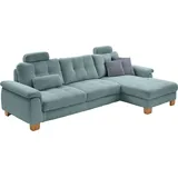 die planbar Ecksofa PP-LA19101 L-Form, Breite 316 cm, wahlweise mit Bettfunktion und verstellbaren Kopfstützen, in Cord blau