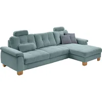 die planbar Ecksofa PP-LA19101 L-Form, Breite 316 cm, wahlweise mit Bettfunktion und verstellbaren Kopfstützen, in Cord blau