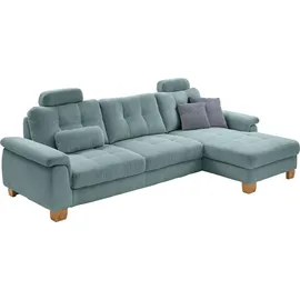die planbar Ecksofa PP-LA19101 L-Form, Breite 316 cm, wahlweise mit Bettfunktion und verstellbaren Kopfstützen, in Cord blau