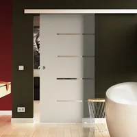 Made in Germany SoftClose Schiebetür aus Glas 650x2050 mm Design 5-Streifen mit seitlicher Vollsatinierung Sadora® SlimLine-System komplett Laufschiene und Muschelgriffen für Innenbereich