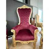 Huge Armchair Red Velvet Throne French Baroque Style Gold Finish Bordeaux Color