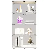 FUROKOY Glasvitrine Standvitrine, Modern Glas Vitrinenschrank (4 Lagen Glasvitrine mit 2 Glastür, Sammlervitrine, für Sammlerstücke Bücher Wein, mit Licht, weiß) weiß