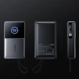 Joyroom JR-PR1 10000mAh 22.5W Powerbank mit integriertem einziehbarem USB-C-Kabel - Schwarz