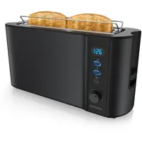 Arendo Automatik 2 Scheiben 1000W Langschlitz Toaster, Auftaufunktion, Wärmeisolierendes Doppelwandgehäuse, Schwarz
