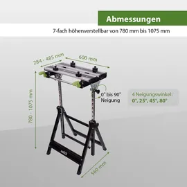 Trutzholm Werkbank Premium Alu klappbar höhenverstellbar 7 Stufen Werktisch Arbeitstisch ideal für Werkstatt, Garage, Hobby oder den mobilen Einsatz