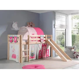 Vipack Hochbett Pino mit Rutsche Kiefer massiv mit Textilset natur/princes