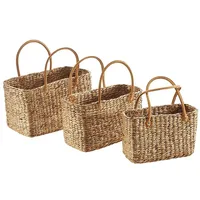 Locker Kobolo Tasche Korbtasche Set aus Wasserhyazinthe - Lederhenkel