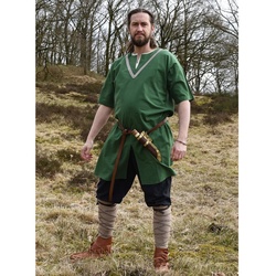 Battle Merchant Wikinger-Kostüm Mittelalter-Tunika Ailrik mit Bordüre, kurzarm, aus Baumwolle, grün grün 50 – L
