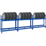 PROREGAL Mega Deal | 3X Reifenregal Tiger | HxBxT 100x110x35 cm | 150kg Fachlast | bis zu 16 Reifen | mit Ebenen | Blau