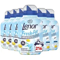 Lenor Fresh Air Weichspüler, 216 Waschgänge (36 x 6), Reihe für empfindliche Haut, Schutz vor Gerüchen, ultra-konzentriert, hergestellt in Frankreich