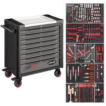 VIGOR Werkstattwagen Series Xxl, Edelstahl-arbeitsplatte, mit Sortiment, 416-tlg.