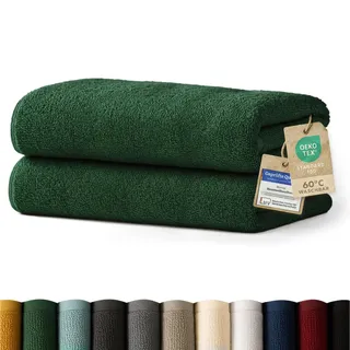Blumtal Premium Frottier Handtücher Set 2 teilig 100% Baumwolle - Oeko-TEX zertifiziertes Towel 2X (80x200 cm) - Ultra saugstarkes Frottier Handtücher Set waschbar °60 - Towel - Handtuch Dunkelgrün