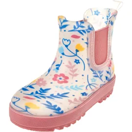 Playshoes Regenstiefel Halbschaft Blumen Beige/Weiß 27