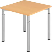 Hammerbacher YS08 höhenverstellbarer Schreibtisch buche quadratisch, 4-Fuß-Gestell silber 80,0
