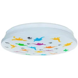 Licht-Erlebnisse LED Deckenleuchte Kinderzimmer IP44 Weiß Bunt Ø 33,5 cm 4000 K 1300 lm neutralweiß Dinosaurier Kinderzimmerlampe Decke