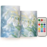 Mnsruu Flackernde flammenlose Kerzen, Schneeglöckchen, Schneeglöckchen, LED-Kerzen mit Fernbedienung, Timer, 2 Stück, batteriebetriebene Kerze, Heimdekoration