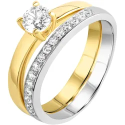 Ring-Set FIRETTI "Multipack Schmuck Geschenk Silber 925 Fingerringe" Gr. 21, gold (silberfarben, gelbgoldfarben, kristallweiß, kristallweiß), Fingerringe, Damen, 21, Silber 925 (Sterlingsilber), 2,5mm, mit Zirkonia (synth.)