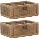 Krines Home Regalkorb 2er Set Regalkorb Aufbewahrungskorb Korb geflochten Rattan Korbset (2-teiliges Set), ca. 43 x 32 x 17,5 cm Aufbewahrung Regal Schrankkorb braun