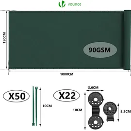 VOUNOT Zaunblende 1.5×10m, Sichtschutz Zaun HDPE Schattiernetz, Grün -