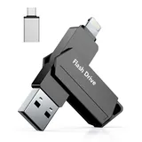 USB Stick für iPhone 256GB MFi Zertifiziert 3 in 1 USB 3.0 Lightning External Memory Type C Photostick Speicherstick für iPhone/iPad/iOS/Android/Mac/PC - Externe Speicher (Schwarz)