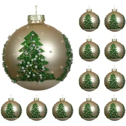 12 Weihnachtskugeln 8cm Glas mit Tannenbaum Motiv Christbaumkugeln Weihnachtsbaumkugeln Christbaumschmuck Weihnachtsbaumschmuck Deko Perle