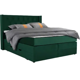 Home Affaire Boxspringbett HOME AFFAIRE "Elegance", grün, B:141cm L:210cm, Samtoptik (100% Polyester);Struktur (100% Polyester), Komplettbetten, Boxspringbett, mit schöner Knopfheftung, in den Härtegraden H2 & H3, inkl. Schubladen