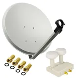 PremiumX Satelliten-Komplettanlage 80cm Satellitenschüssel Twin Monoblock Astra Hotbird SAT LNB 4x F-Stecker für 2 Teilnehmer