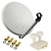 PremiumX Satelliten-Komplettanlage 80cm Satellitenschüssel Twin Monoblock Astra Hotbird SAT LNB 4x F-Stecker für 2 Teilnehmer