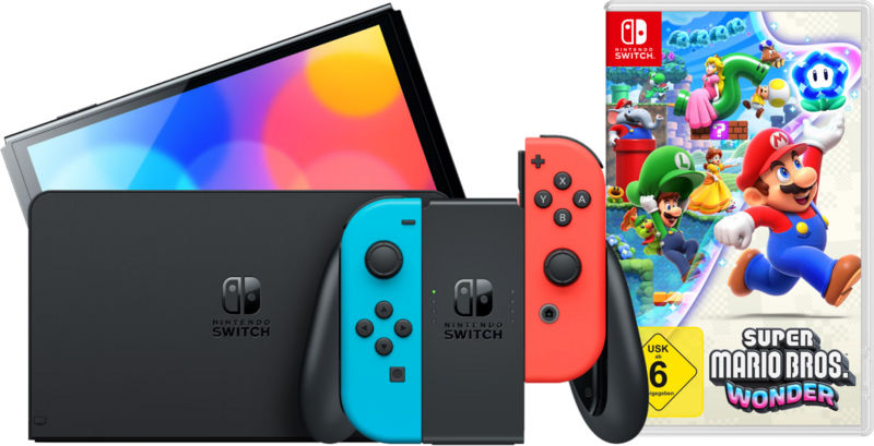 Preisvergleich Produktbild Nintendo Switch OLED Rot/Blau + Super Mario Bros. Wonder