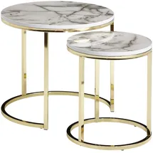 FineBuy Beistelltisch 2er Set Couchtisch Marmor Optik Wohnzimmertisch Rund, Tisch