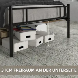 Homcom Bett 90 x 200 cm Stahl mit Lattenrost, Kopf- und Fußteil, 31 cm hoch Schwarz