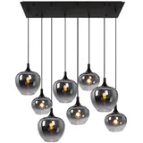 Pendellampe Hängeleuchte Wohnzimmer Pendelleuchte Wohnzimmer Esstischleuchte rauch Glasschirm, Metall schwarz, Fassungen 8x E27, LxBxH 105x45x120 cm